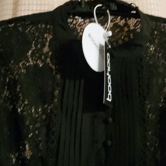 BOOHOO L ace detail sheer blouse size 10 NEW - Picture 6 of 8